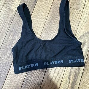 PLAYBOY Black Ribbed Sports Bra